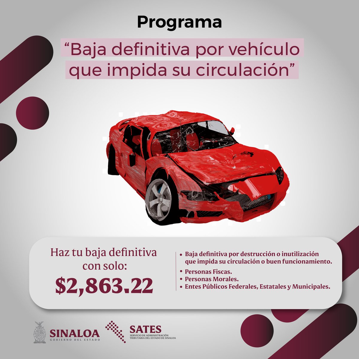 satesgobmx's tweet photo. 🚙 Recuerda que puedes hacer tu trámite del programa “baja definitiva por vehículo que impida su circulación” en cualquier oficina de recaudación. https://t.co/qP0R95IFyr