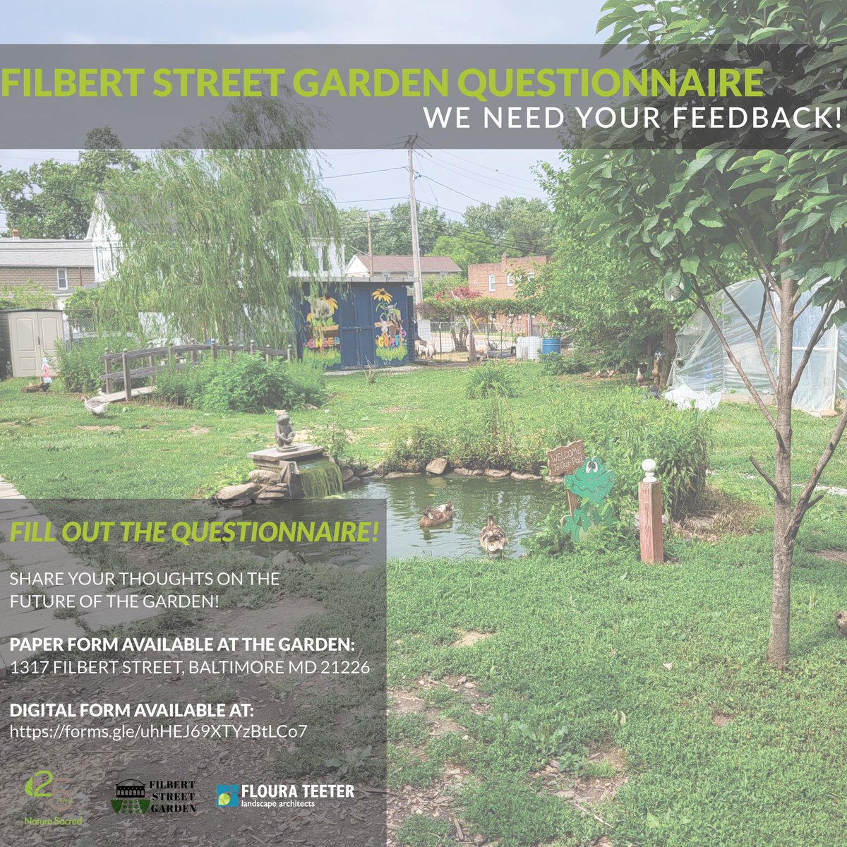 #FilbertStreetGarden needs your feedback about improvements to be funded by <a href="/NatureSacred/">Nature Sacred</a> and designed by <a href="/FlouraTeeter/">Floura Teeter</a>. Please fill out our questionnaire and share your thoughts about what you’d like to see at FSG! tr.ee/lDfQkBFDCL
Paper forms are available at FSG. 🍅🌳🌻