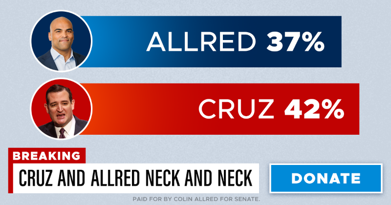 ColinAllredTX's tweet photo. I'm running to defeat Ted Cruz because this fight is personal. As a fourth-generation Texan, I'm sick and tired of watching Cruz embarrass our state every chance he gets. It doesn't have to be this way. Will you please chip in now to help me give Texans the senator we deserve?