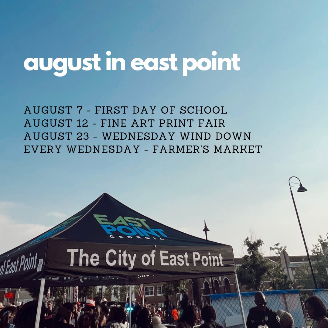visiteastpoint's tweet photo. 🗓️August in East Point🗓️

Mark your calendar! It’s going to be a great month!

#eastpointga #visiteastpoint https://t.co/XzCgmop02U