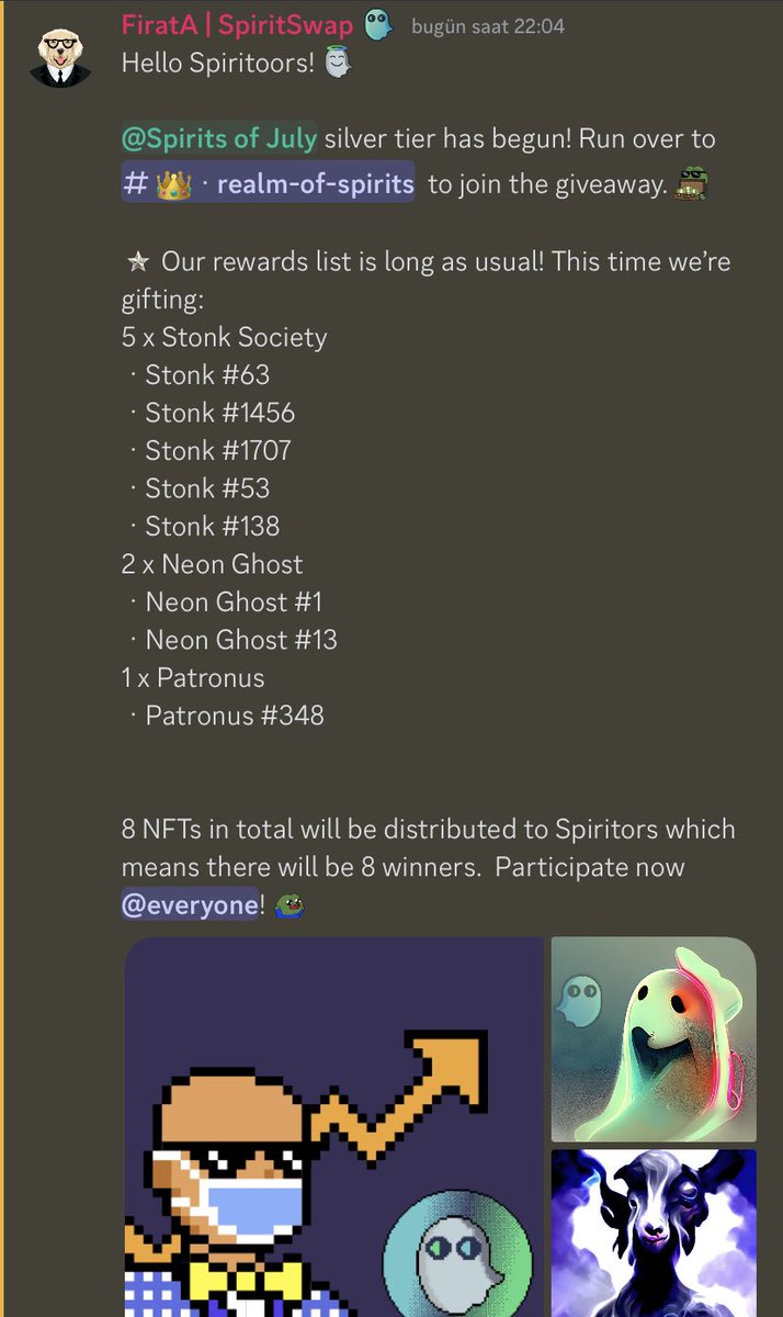 📢Snapshots have been taken, giveaways are now open 🥳 If you are eligible, just head to the Realm of Spirits channel and join whichever giveaway you want.