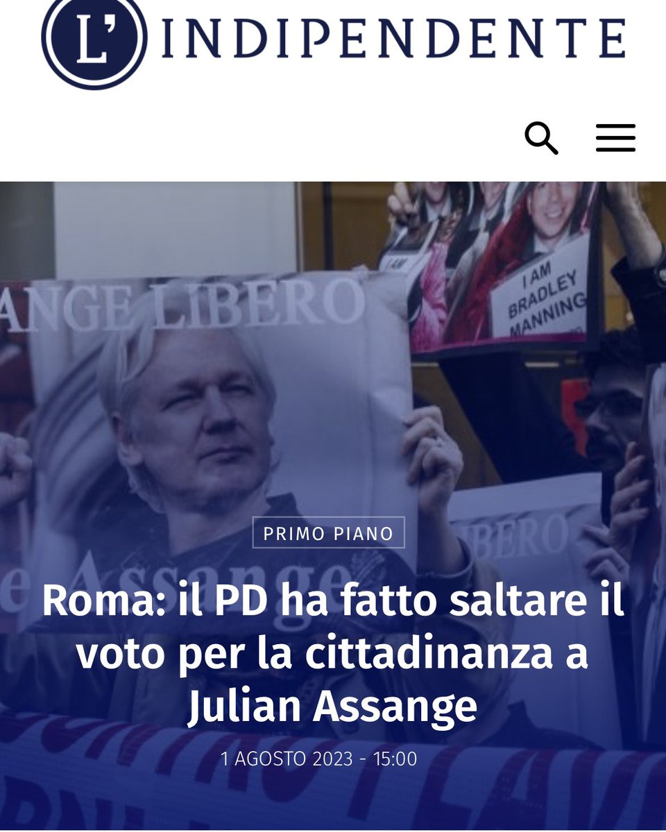 MarcoRizzoDSP's tweet photo. Al Comune di Roma il PD ha fatto saltare il voto per la cittadinanza a Julian Assange, rinviandolo a Settembre. Forse allora non ci sarà più tempo. Ma non avevamo dubbi, mica era Zaki… https://t.co/tsxpcAcXFy