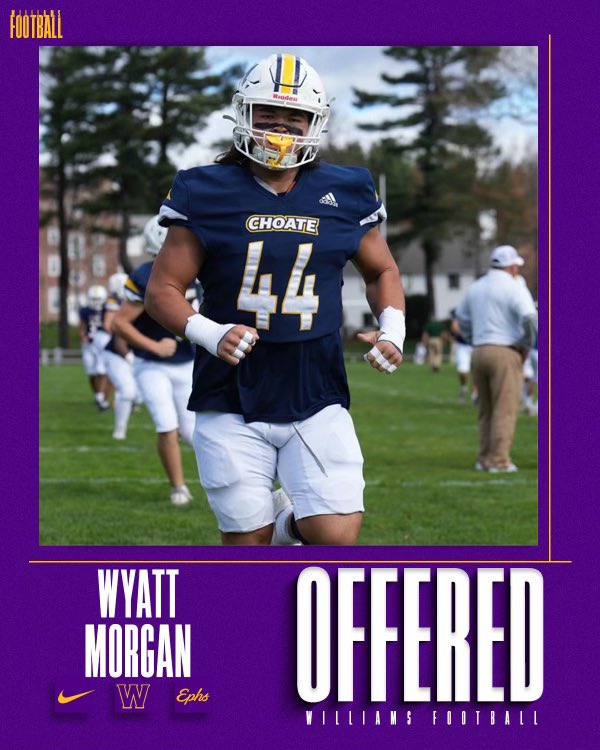 After a great conversation with <a href="/Coach_Miggs/">Ramon Mignott</a> , I’m thrilled to announce that I’ve received an offer of support through the admissions process from <a href="/WilliamsEphsFB/">Williams Football</a> ! <a href="/coach_spinnato/">Coach Spinnato</a> <a href="/CRHFootball/">Choate Rosemary Hall Football 🐗</a>