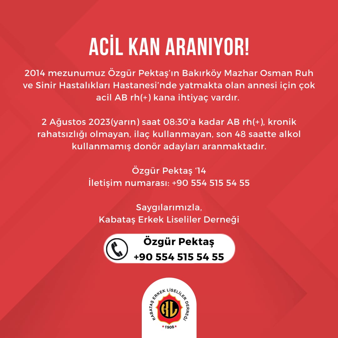 kabatas_erkek's tweet photo. Acil Kan Aranıyor! https://t.co/WqKUltlSjd