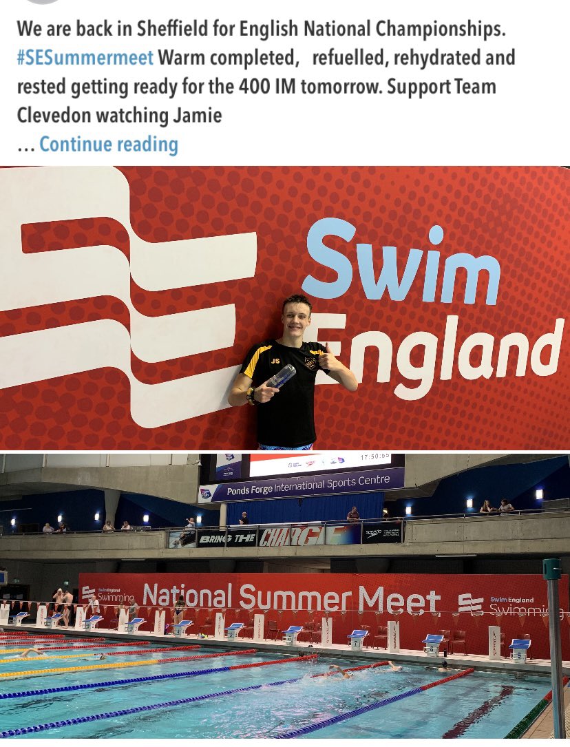 #SESummermeet back in Sheffield ready for the 400 IM, training completed, refuelled, rehydrated and rested. Team Clevedon get ready to support Jamie tomorrow.
