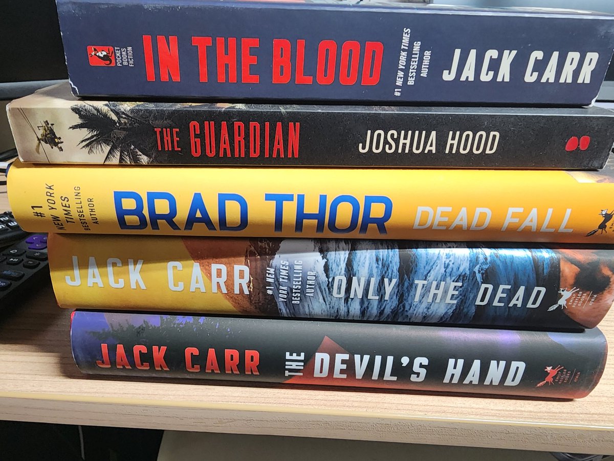 The latest haul has arrived! Excited to keep up with Reece (@JackCarrUSA), Scot Harvath (@BradThor ) and my first go with @joshuahoodbooks #goread