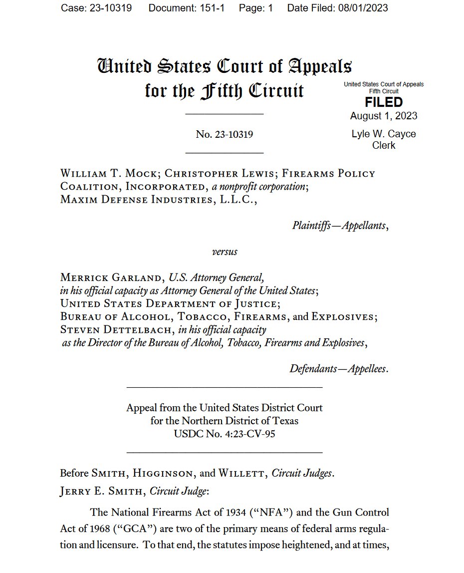 gunpolicy's tweet photo. FPC WIN: The Fifth Circuit has ruled that we are likely to win on the merits of our APA claim against the ATF's pistol brace rule, and has remanded the case to the district court with instructions to reconsider our motion for preliminary injunction: https://t.co/fCCmBeqt30 https://t.co/NYvn7pDB98