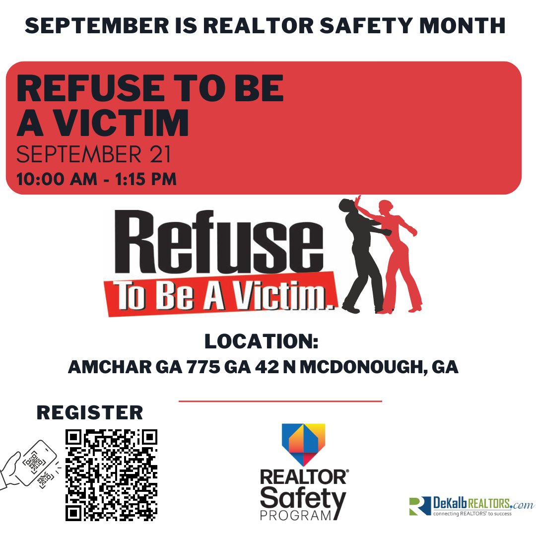 Registration: Scan QR Code or visit bit.ly/3OO31mV

#realtorsafety #realtorsafetymonth #refusetobeavictim #realtorlife