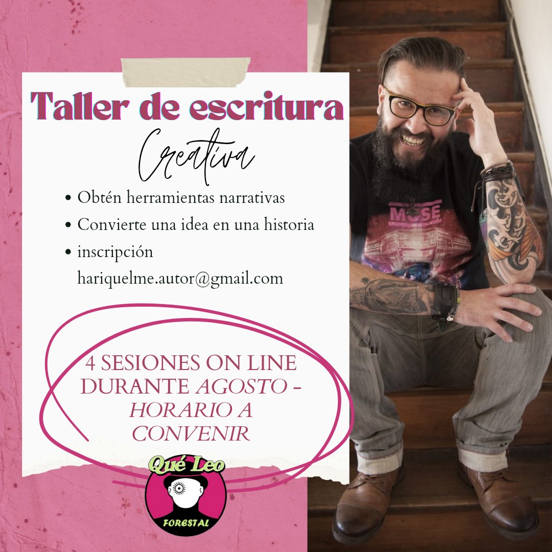 Hugo Riquelme 🇨🇱 📖📚 (@ha_riquelme) on Twitter photo Gente de regiones, muchos me han preguntado cómo asistir al taller si no viven en Santiago, por lo mismo, abrí 4 cupos para taller online. Horario a convenir entre las partes, vía Zoom 1 a 1.
Valor del taller online $50.000.-
Inscripciones en hariquelme.autor@gmail.com Gente de regiones, muchos me han preguntado cómo asistir al taller si no viven en Santiago, por lo mismo, abrí 4 cupos para taller online. Horario a convenir entre las partes, vía Zoom 1 a 1.
Valor del taller online $50.000.-
Inscripciones en hariquelme.autor@gmail.com