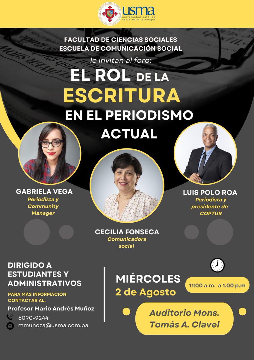 USMApanama's tweet image. 📰 Foro: &quot;El rol de la escritura en el Periodismo actual&quot;✍️

#COSOSUSMA #periodismo #Panamá