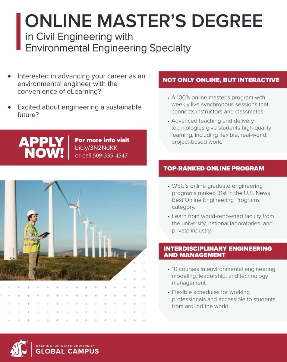 TriDurLE's tweet photo. Excited about engineering a sustainable future? Interested in advancing your career as an environmental engineer with the convenience of #eLearning?
Join us at @WSUVoiland @WSUGlobal  for your online #Master’s degree in Civil Engineering w/ #Environmental #Engineering specialty https://t.co/ZfyMmvG7PF
