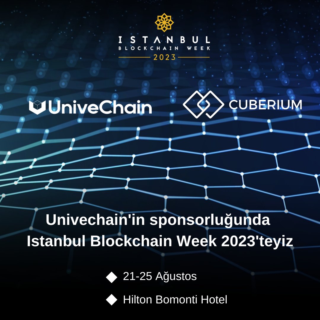 21-25 Ağustos'ta Hilton Bomonti Hotel’de gerçekleşecek olan <a href="/IstanbulBlockWk/">Istanbul Blockchain Week</a> etkinliğinde <a href="/UniveChain/">UniveChain</a> sponsorluğunda bu sene bizde varız 🚀