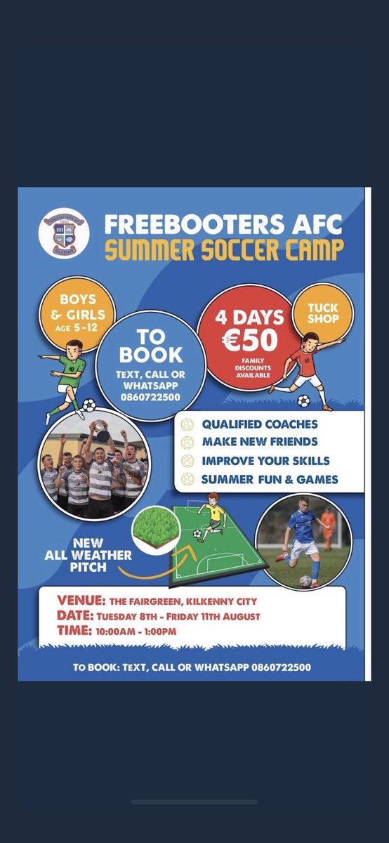 FreebootersAfc's tweet photo. Freebooters Summer Camp next week in our brand new Astro 🔵⚪️

Contact Peter to book a place now 👇 https://t.co/DvQAdNuVvZ