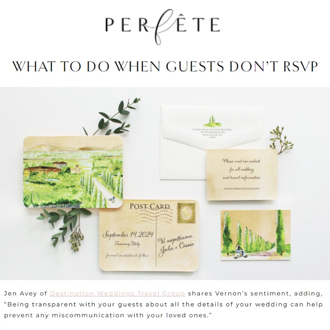 💕When planning your destination wedding, it’s not uncommon for guests to go MIA. 💕Make sure to give your loved ones all the info surrounding your special day, so they can to say yes to your wedding invite! Read more: perfete.com/2023/08/what-t…