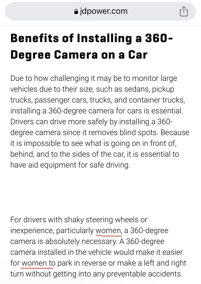 EvilJamesFowler's tweet photo. To the person who works in marketing @JDPower, this recent add suggesting 360 cameras help reduce accidents ‘especially women’ is sexist AF. Go unfuck yourself. #misogyny #marketingfail #marketing https://t.co/zoHRCCGBij