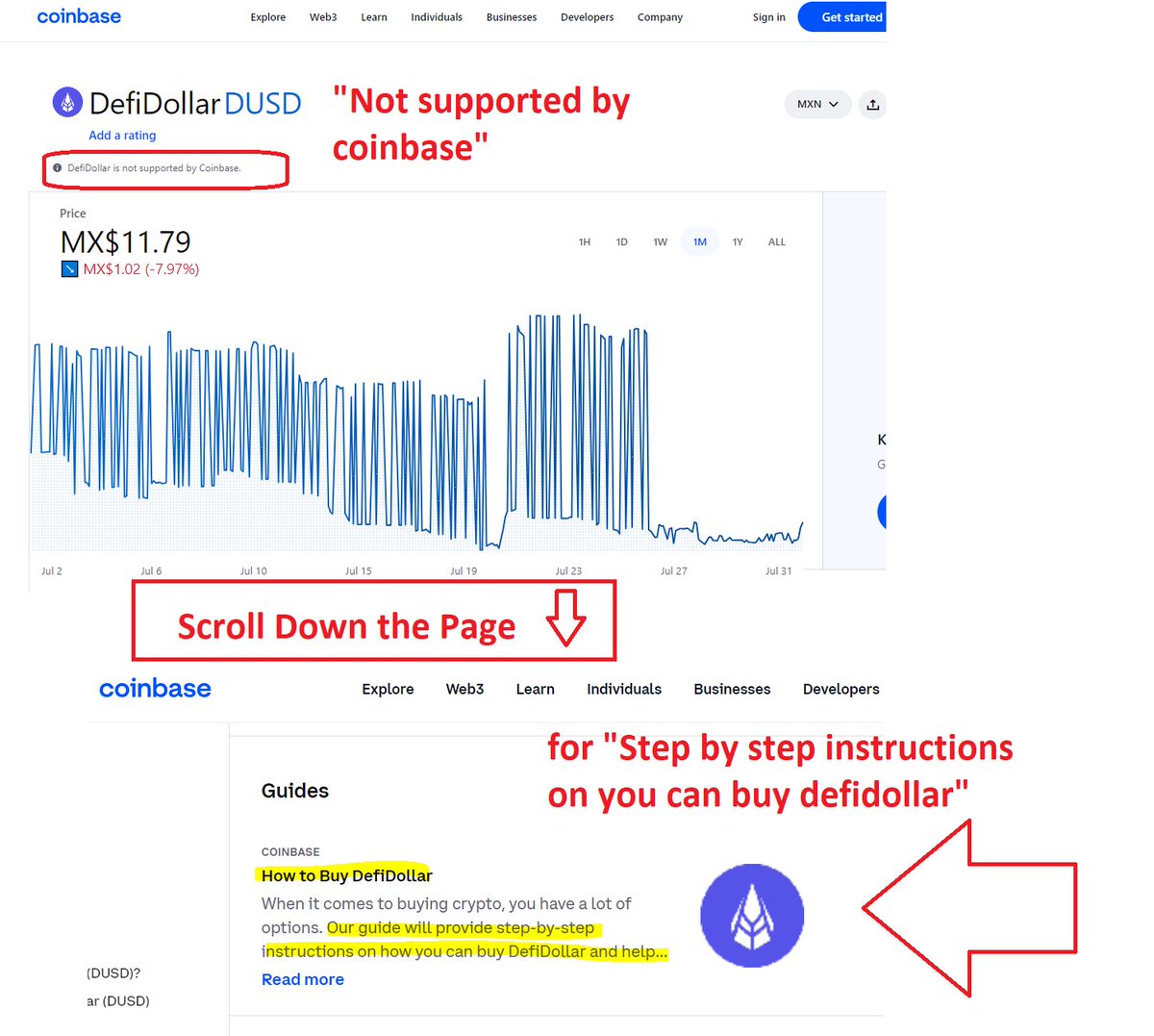 CryptoCrash23's tweet photo. @ParrotCapital @coinbase Seriously, and he tries to tippy toe around the fact he gives "Step by Step instructions" on how to buy fraudcoins like #DEFIDOLLAR too. @GaryGensler, @brian_armstrong is building a bigger crisis by the day. https://t.co/3xBE0Zn5W2 https://t.co/eAu50pPz98