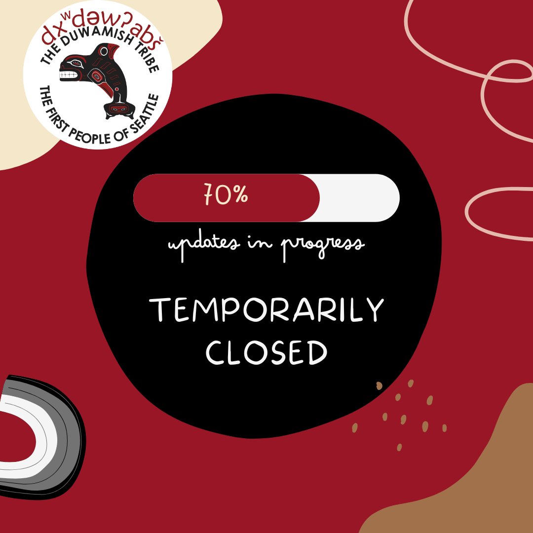 The Duwamish Longhouse &amp; Cultural Center is temporarily closed while we welcome new staff!
😊
Thank you for your patience. You may still shop at the online gift store and contact us for rentals.
😊
See you in person 8/8/2023! Hoi!
❤️🖤