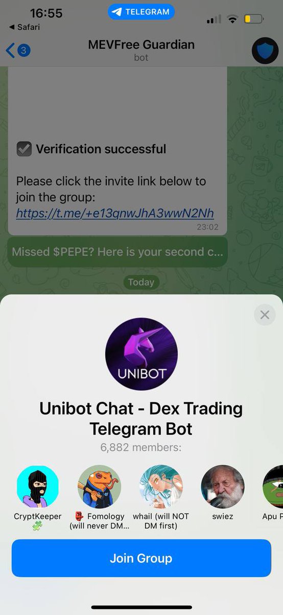 $UNIBOT whales are loading up on #MEVFREE.

Even Unibot telegram group is using @MEVFree Guardian Bot among 44k other TG groups. 

As you can see in the screenshot, PEPE2.0 purchased an ad. There are many other popular memecoin projects who purchased ads like this.

Revenue share