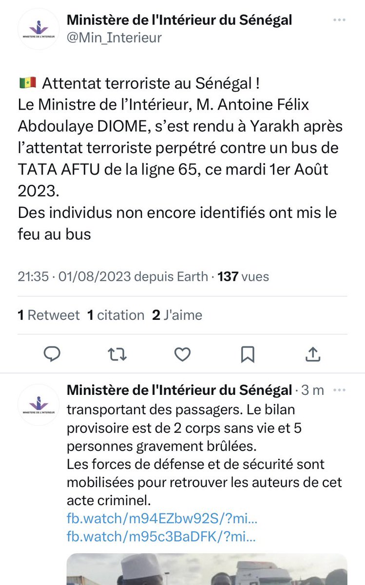 vieuxaidara's tweet photo. La vitesse avec laquelle les médias pro gouvernementaux de @Macky_Sall ont communiqué sur le #Bus dans lequel il y’a aurait 2 morts ainsi que le bizarre déplacement du ministre de l’intérieur complotiste @AFADiome indique clairement que c’est un acte du régime. https://t.co/o19xYs2WFM