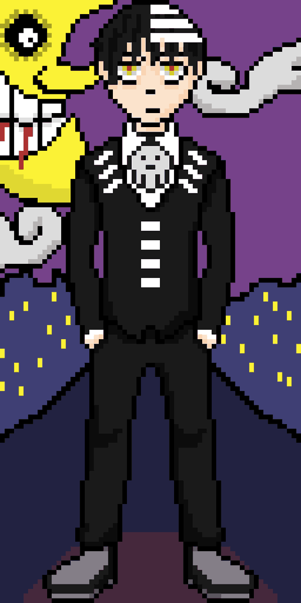 Soaki_'s tweet photo. After going to an Anime convention it made me want to try doing a little anime pixel art so here's Death The Kid The Pixel Art (sorry for the probably terrible cropping) https://t.co/0J3089iSHV