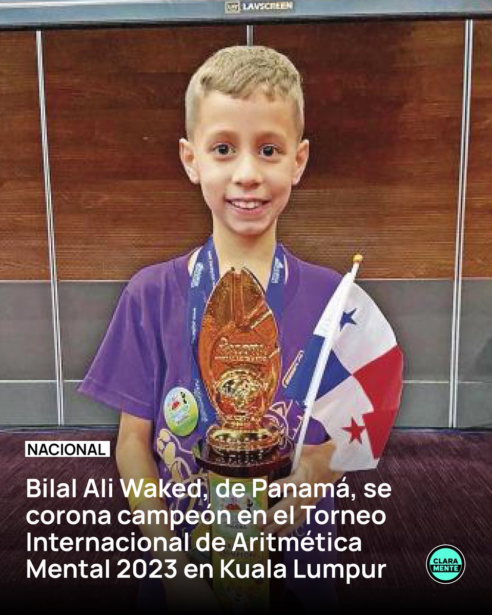 claraMENTEpana's tweet photo. Bilal Ali Waked de Panamá, campeón del Concurso Internacional de Aritmética Mental 2023 en Kuala Lumpur, Malasia. Mostrando destrezas como gran concentración, mejora en la escucha activa y habilidades analíticas. https://t.co/CoASmaUsvR
