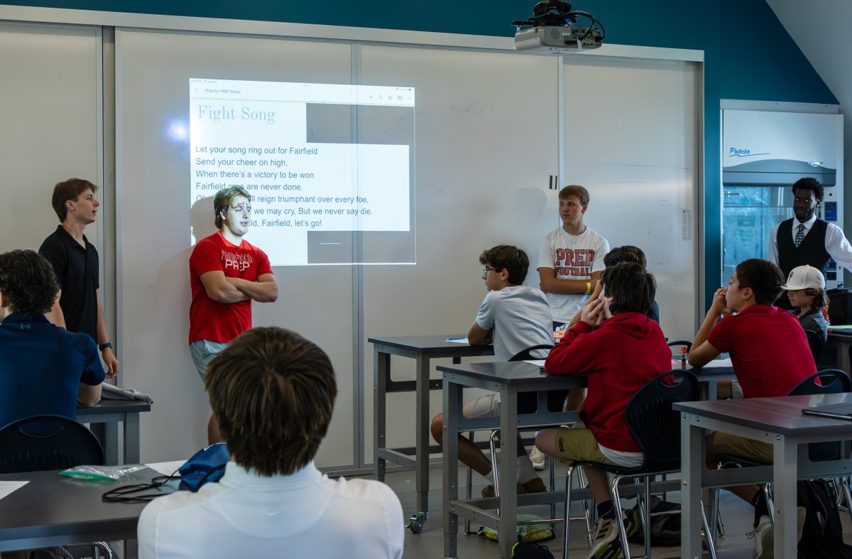 fairfieldprep's tweet photo. As a part of our Freshman Experience, some of our incoming first-year students had a great day learning the Prep Fight Song  and school chants from our very own Prep Bomb Squad! 🎵🚀 #BeIgnited #PrepExperience https://t.co/RZ7qA3JqyW