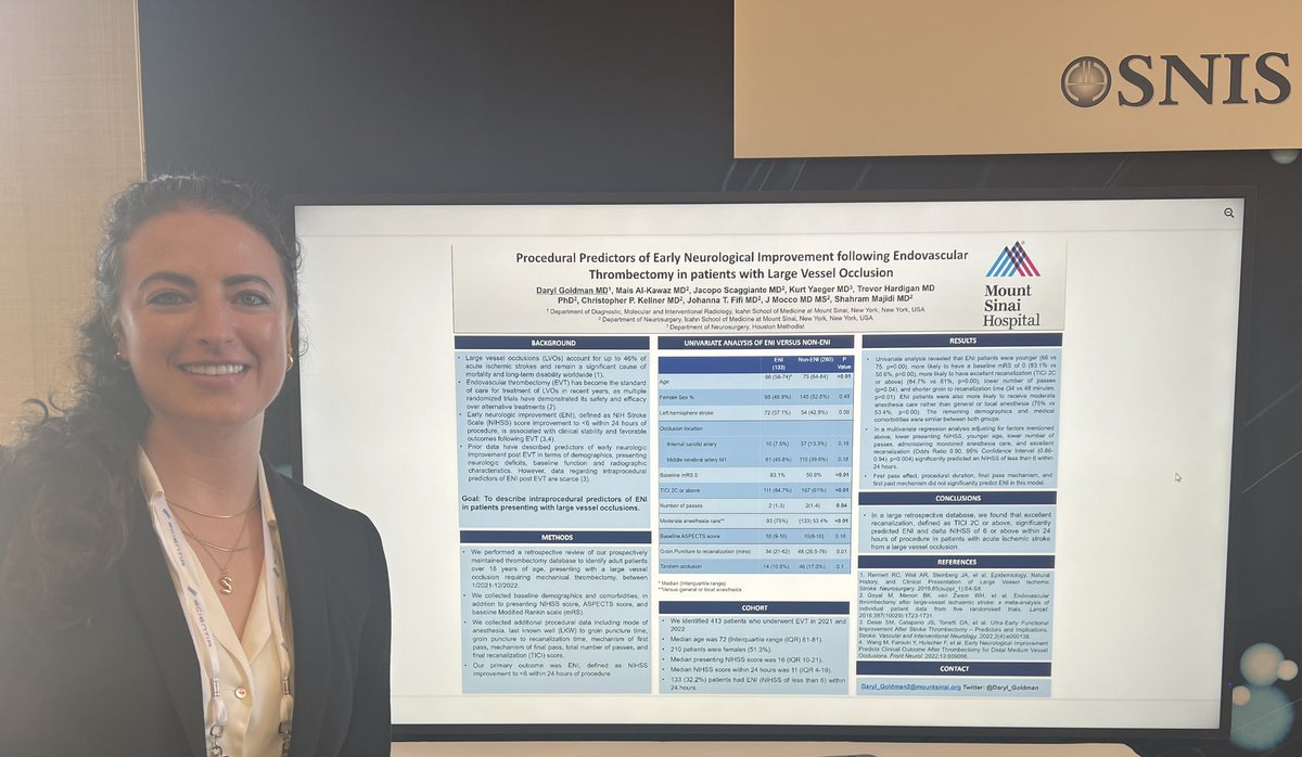 Predictors of early neurological improvement following #EVT in patients with #LVO <a href="/SNISinfo/">SNIS Info</a> #SNIS2023 <a href="/MountSinaiNeuro/">Mount Sinai Neurosurgery</a>