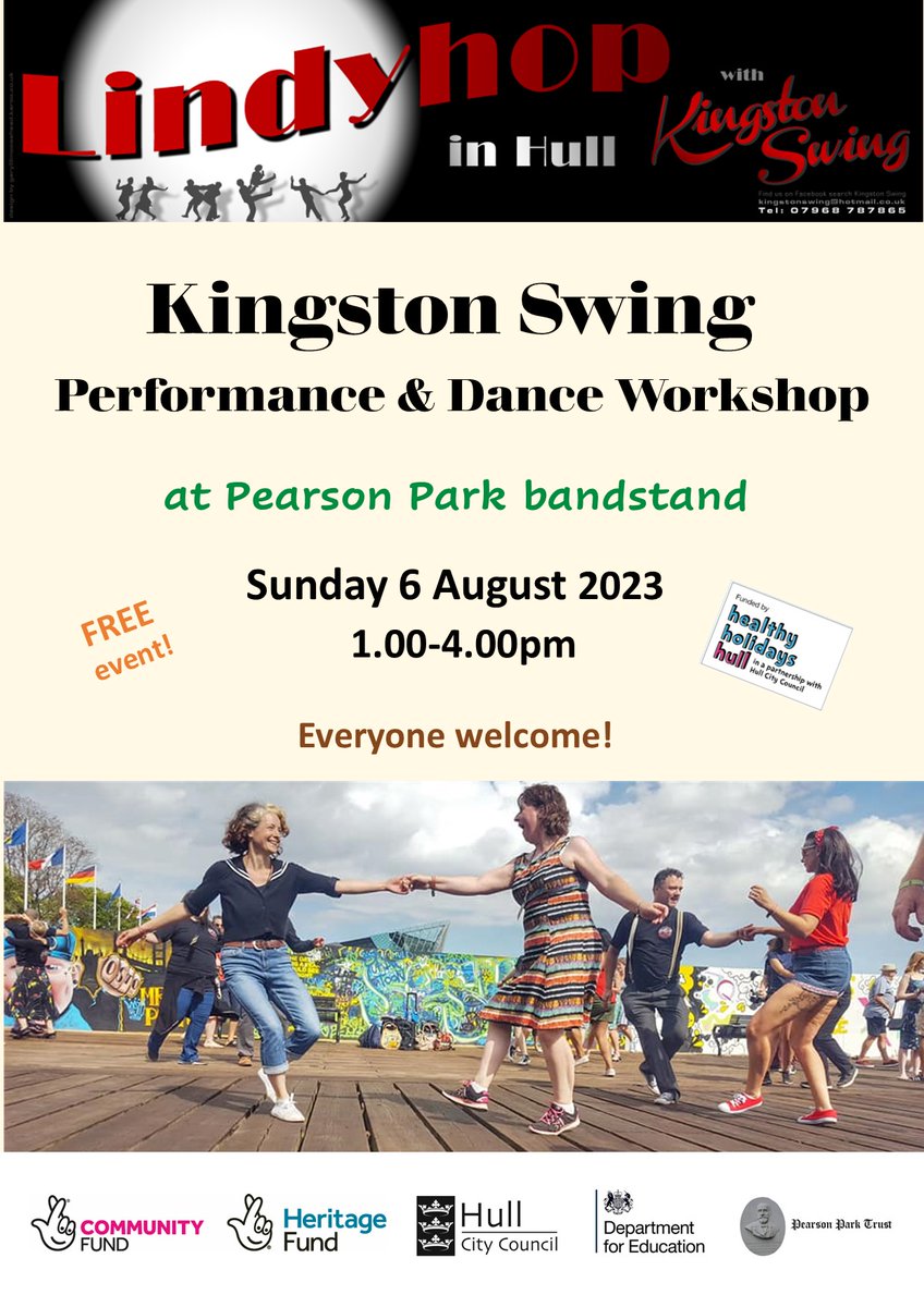 pearsonparkhull's tweet photo. Fancy something different? Come to @pearsonparkhull this Sunday 6 August and enjoy dance demonstrations and mini 'have a go' classes. Join in and try out your new moves or just enjoy watching @kingstonswing Lindy Hoppers strut their stuff! #HAF2023 @Hullccnews  @DepartmentforE4 https://t.co/0G35Yo1vV4
