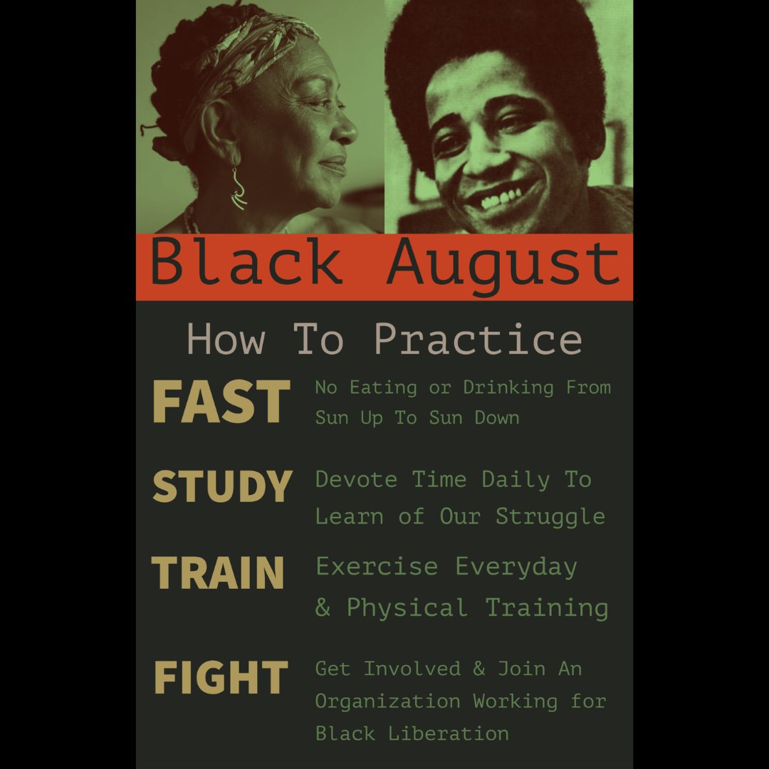 📍 Join us this #BlackAugust to study, reflect &amp; fight to honor political prisoners that have sacrificed their freedom for the Black liberation struggle #FreeEmAll 

study lineage,
reflect on purpose &amp; fast
fight for our future
#blackaugust575 #blackaugusthaiku