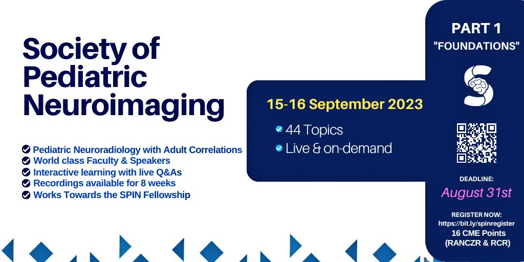 📢⏳️ Countdown begins
An Unmissable event!
Curated &amp; delivered by some of the finest #pedineurorad #neurorad #neuroscience educators 🧠🌐🌟🤝
#SPIN2023 Part 1
Registration- spinacademics.org/part-1-foundat…
#SpinFellowship 
Accessible,affordable,easily available,of the highest quality 💙