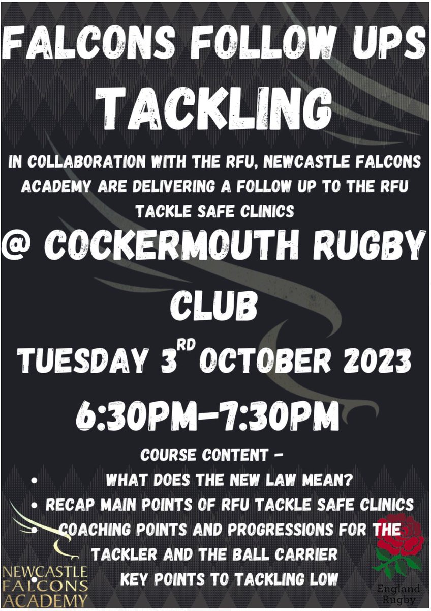 Keith Robinson (@falconsacdo) on Twitter photo The <a href="/Academy_Falcons/">Falcons Academy</a> and <a href="/RFUNorthGameDev/">North Game Development</a> are delivering a follow up to the RFU’s Tackle Safe Course. The session is <a href="/TheWasps_RUFC/">Cockermouth RUFC</a> Tuesday 3rd October 6-30pm to 7-30pm. The course is free. Please book using this link: forms.gle/RXuBEL6eg63kgY… The <a href="/Academy_Falcons/">Falcons Academy</a> and <a href="/RFUNorthGameDev/">North Game Development</a> are delivering a follow up to the RFU’s Tackle Safe Course. The session is <a href="/TheWasps_RUFC/">Cockermouth RUFC</a> Tuesday 3rd October 6-30pm to 7-30pm. The course is free. Please book using this link: forms.gle/RXuBEL6eg63kgY…