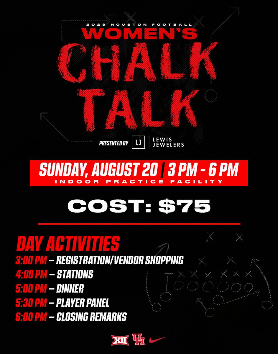 UHCougarFB's tweet photo. Women's Chalk Talk presented by @lewis_usa  is back this month!

Don't miss all the fun and sign up today!  #GoCoogs

https://t.co/IzC4JD1iKV https://t.co/jwYmPWaZzQ