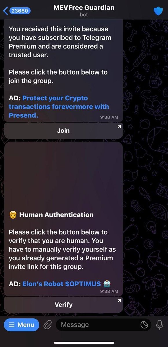 VenusQueen19's tweet photo. Not only $UNIBOT is using #MevFree bots but other projects like #PEPE2.0 $OPTI $KABOSU $DWIT is also using #MevFree ads.

They have 44,000+ telegram groups &amp; 1 million users using it.

In next 2-3 weeks the revenue share will grow exponentially since #TradeShield is launching. https://t.co/6PyvDtCo8r