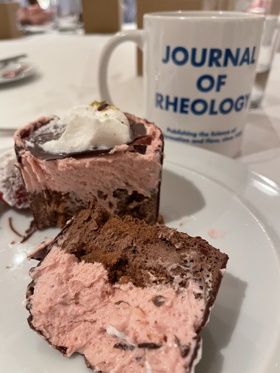 JOR editorial board meeting of @SoRheology. Serving a wonderful yield-stress based dessert; a foam, a whipped emulsion and a solidified cocoa dispersion