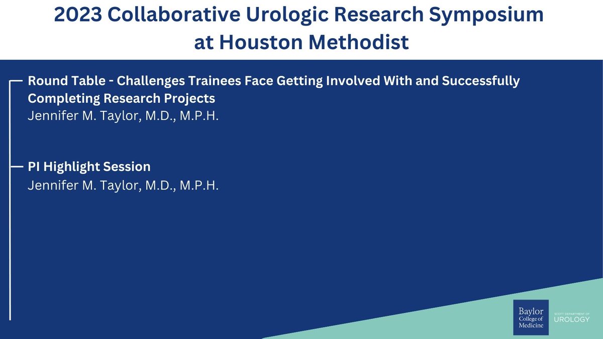 The Scott Department of Urology is excited to participate in the inaugural Collaborative Urologic Research Symposium at Houston Methodist. 

Baylor faculty, staff, and trainees will present findings and participate in moderated and non-moderated poster sessions.

#BCMUrology