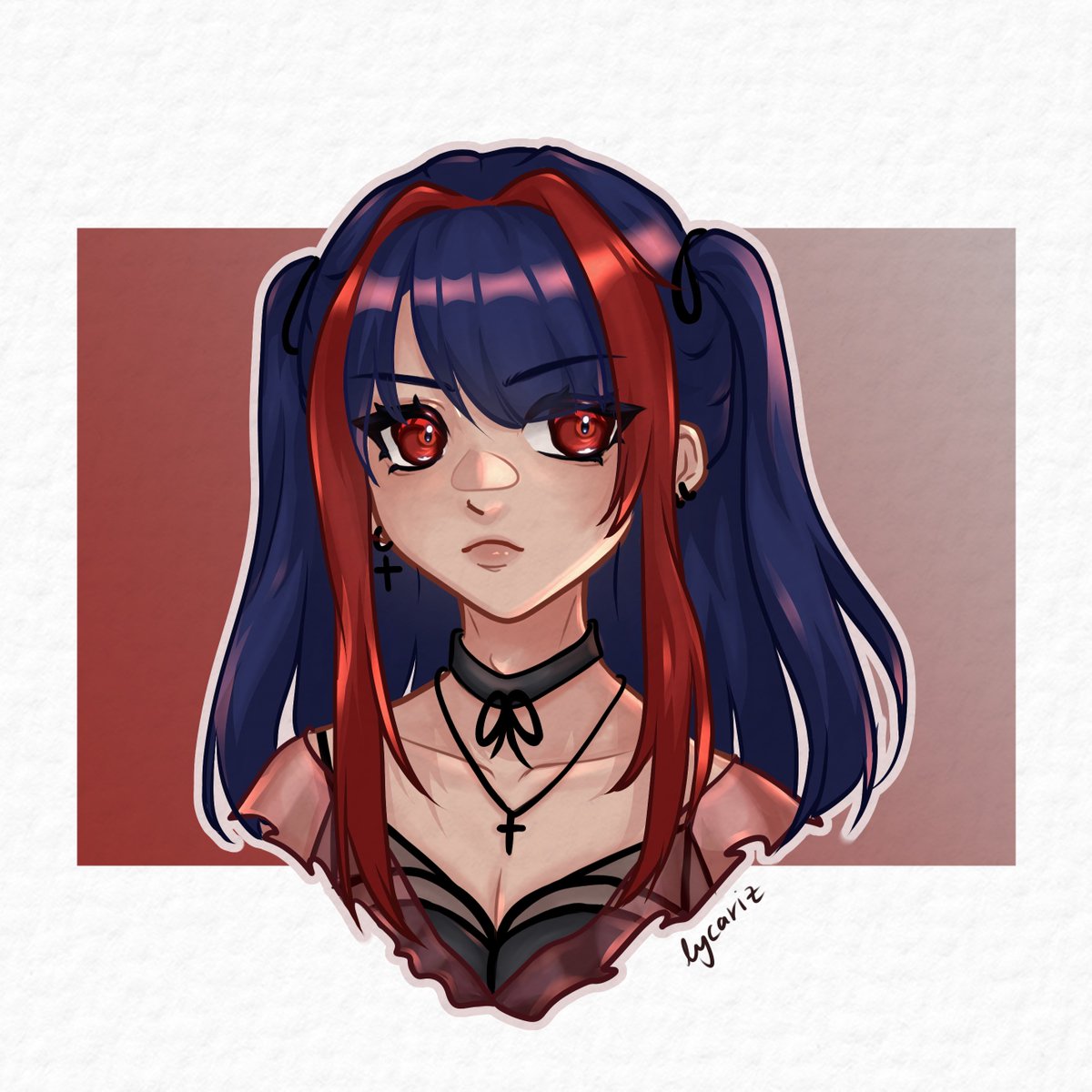 lycariz's tweet photo. the four horsemen of having blue hair and red eyes🌹

#artfight2023 #artfight https://t.co/OGrwKE8dQf