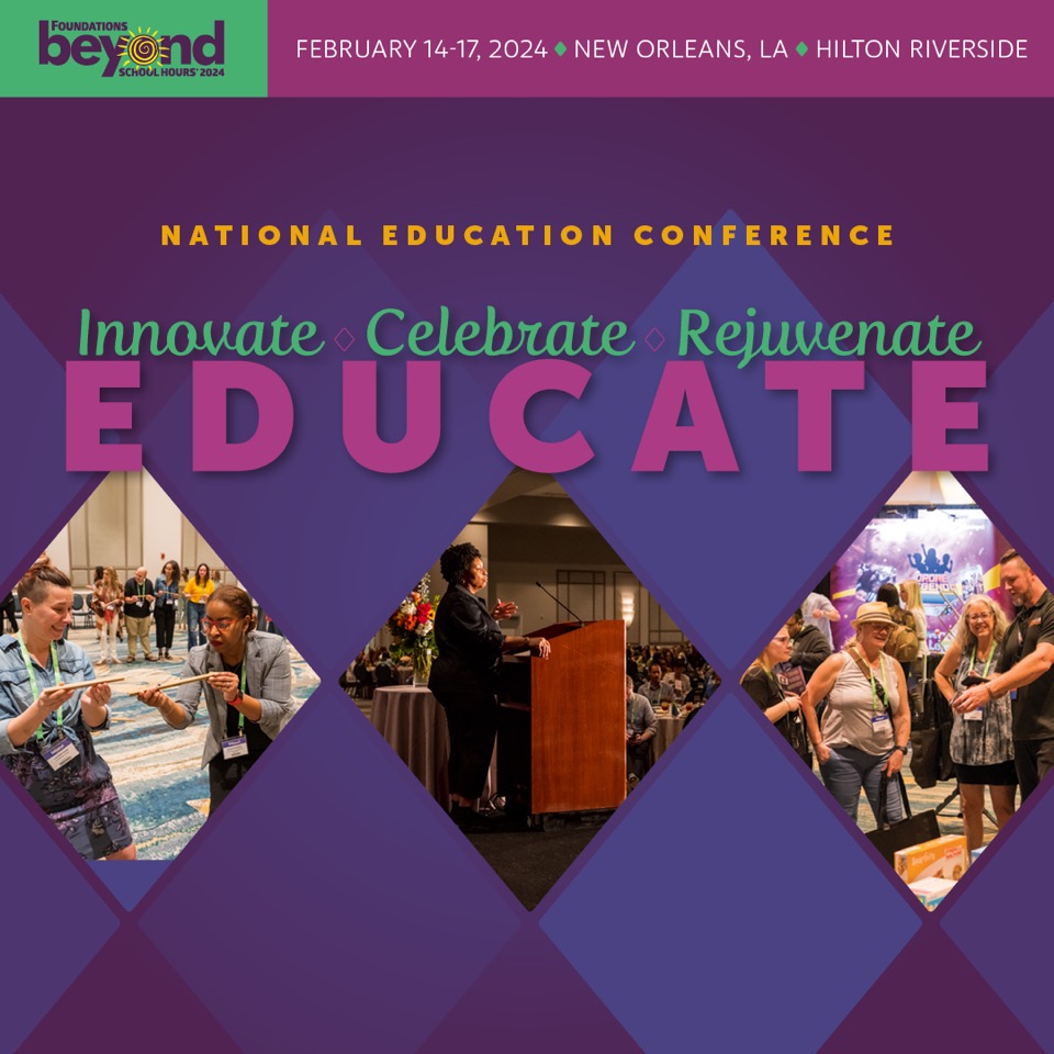 The #BeyondSchoolHours conference kicks off the day after #MardiGras from 2/14 - 2/17. 💜💛💚 Start planning your trip early as hotels + flights will sell out early.

Let’s innovate, celebrate + rejuvenate together! Register➡️ ow.ly/V1LB50PqmAh