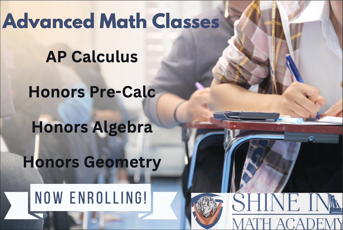 shine_in_math's tweet image. Now enrolling for all our Advanced Math Classes: AP Calculus, Honors Pre-Calculus, Honors Algebra, and Honors Geometry bit.ly/3rTggFy
#backtoschool #enrichmentcourses#mathcourses #enrichmentclasses#mathclass #K12tutor #k12enrichment#onlinecourses #advancedmath #apcalc