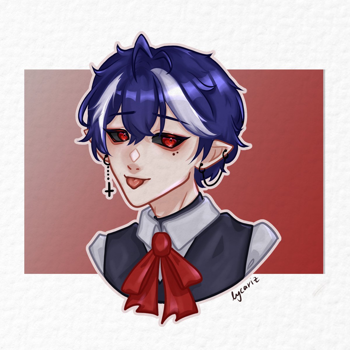lycariz's tweet photo. the four horsemen of having blue hair and red eyes🌹

#artfight2023 #artfight https://t.co/OGrwKE8dQf