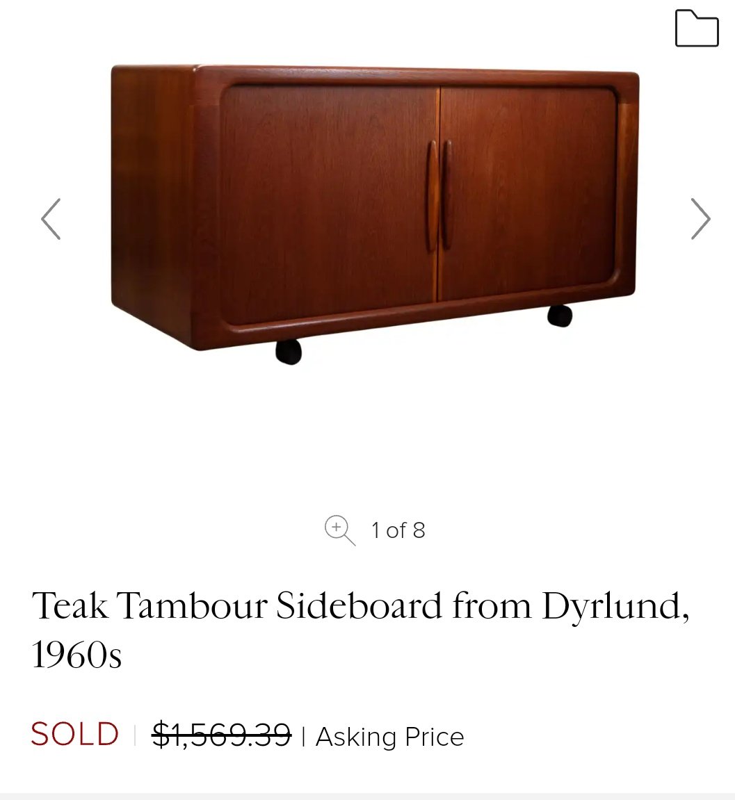 Found a smaller teak Dyrlund cabinet that looks almost like the teak Bernhard Pederson hutch I have. I messaged the lady asking how much and she said $25. I'm getting it tomorrow. Hoping she doesn't realize what they go for.