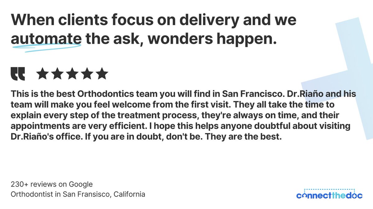 connectthedoc's tweet photo. Unlock the magic of automated patient reviews! ✨✅

With our system, you'll effortlessly gather patient feedback, boost online reputation, and attract more patients to your dental practice. 🚀🦷

#AutomatedReviews #PatientFeedback #DentalSuccess https://t.co/7pcXNt2qsG