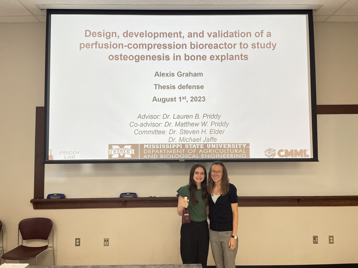 Lauren B. Priddy (@lbpriddy) on Twitter photo So proud of Alexis Graham for her successful MS defense today! Alexis is co-advised by <a href="/mwpriddy/">Matthew Priddy</a> and me so she’s been part of <a href="/LabPriddy/">Priddy Lab</a> and <a href="/CMMLpriddy/">CMML</a>, developing and implementing a perfusion-compression bioreactor for osteogenesis. Congratulations Alexis!!🥳🎉 So proud of Alexis Graham for her successful MS defense today! Alexis is co-advised by <a href="/mwpriddy/">Matthew Priddy</a> and me so she’s been part of <a href="/LabPriddy/">Priddy Lab</a> and <a href="/CMMLpriddy/">CMML</a>, developing and implementing a perfusion-compression bioreactor for osteogenesis. Congratulations Alexis!!🥳🎉