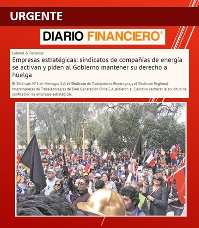 Noticia: Sindicatos de compañías de energía, piden al Ejecutivo rechazar la solicitud de calificación de empresas estratégicas.
df.cl/economia-y-pol…