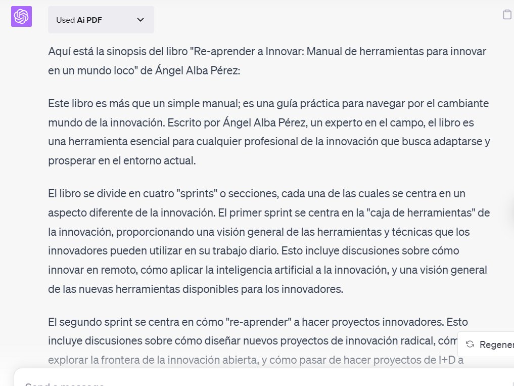aalbaperez's tweet photo. Le he pedido a ChatGPT que me haga una sinopsis de mi nuevo libro #Reaprender a innovar y me he quedado loco...

El bicho me considera un "experto en innovación". Me parto

La versión completa de la sinopsis aquí: 
https://t.co/2mK6H0rLy0 https://t.co/wY8Z6M8MGj