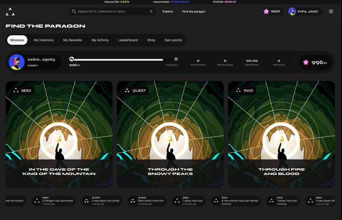 Finding Paragons is another step closer today after a design review of the initial experience: ✨ Use ANY verified NFT to Seek, Quest, & Raid ✨ Find loot, NFTs & more ✨ Mint our Seeker collection for more benefits Platform Alpha ➡️ Beta ➡️Mint➡️Game/Rewards It's coming. 👀