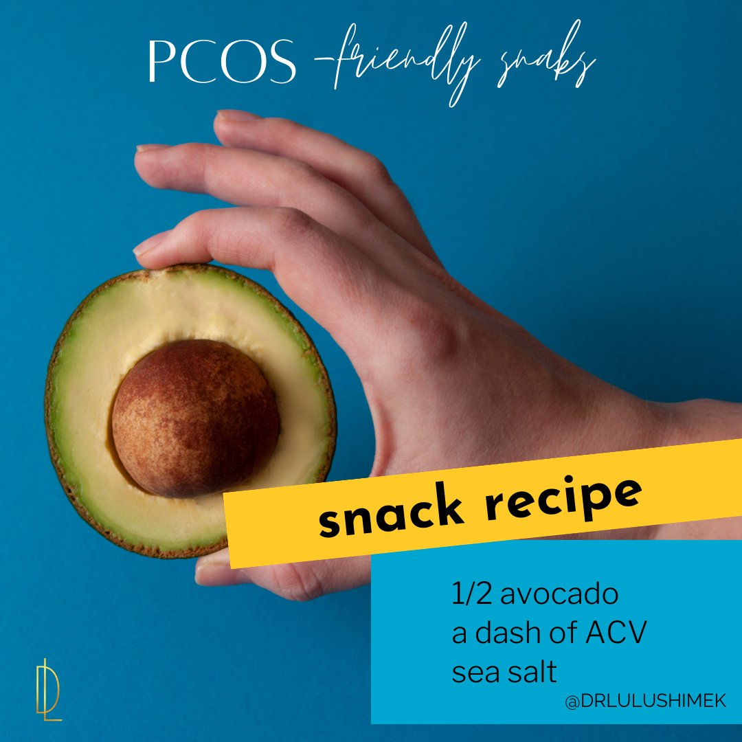 PCOS-Friendly Snack Ideas: Nourish &amp; Thrive with Delicious Bites!  🥗 🥑🥕🍓

🥑 Avocado Delight 🥑
Snack time for PCOS made easy! Try this simple yet delicious treat: 1/2 avocado 🥑, a dash of ACV 🍎, and a sprinkle of sea salt 🌊. #PCOSSnack #HealthyEating #AvocadoLove