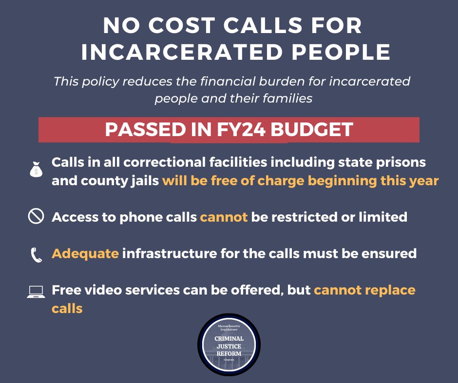 BIG news! FY24 Budget just passed a critical policy provision: FREE phone calls for incarcerated individuals & their families! Families will no longer face exorbitant fees to connect with loved ones behind bars. #mapoli