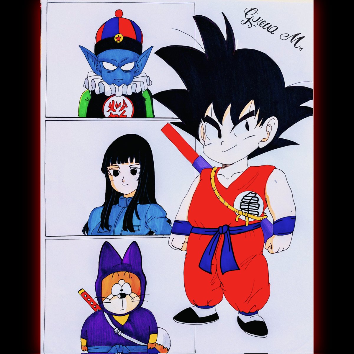 Dragon ball 
Que no se nos olvide el pequeño Pilaf 💚💙, Mai 💙🖤y Shu 💜🧡.
El principio de dragon ball una belleza sin duda.
#FelizMartesATodos #goku #pilaf #mai #shu #drawing #DragonBall #DragonBallZ #DragonBallGT #DragonBallSuper #anime #animefanart #AnimeLover
