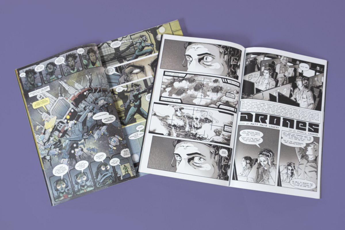 PrintNinja's tweet photo. The second installations of THOUGHTSCAPE is here, full of tantalizing comics about what future may lie ahead of us... all in a sleek, matte cover and uncoated pages. Thanks @mattmlpdx !!

#scifi #cyberpunk #comicanthology #comicanthologies #indiecomics https://t.co/RgGJ8B4QBw