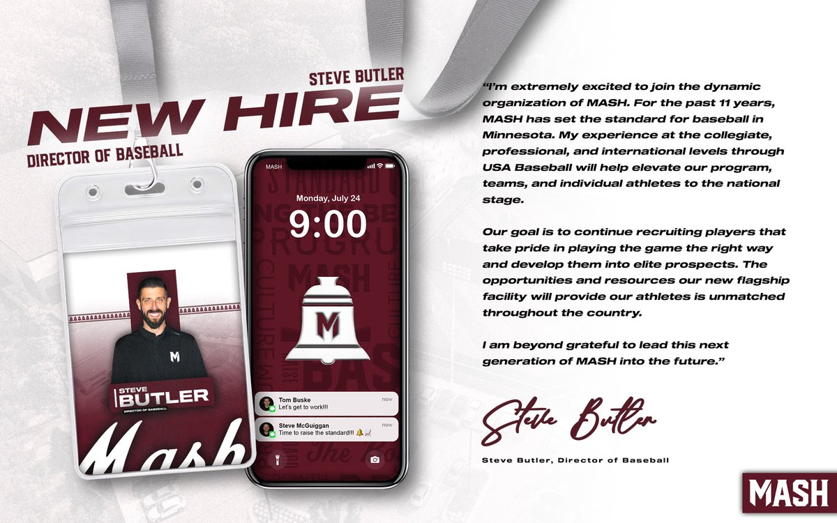 MASH__BASEBALL's tweet photo. Welcome Steve Butler, Director of Baseball. 🔔🇺🇸 #RaiseTheStandard https://t.co/mHWu0cX1tL